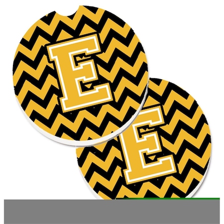 Carolines Treasures Letter E Chevron Black and Gold  Cup Holder Car Coaster, PK2 CJ1053-ECARC